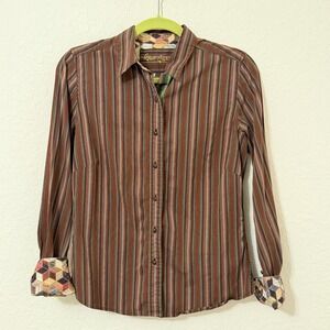 Robert Graham Womens Button Down Shirt Size 8 Striped Flip Cuff *FLAW* READ*